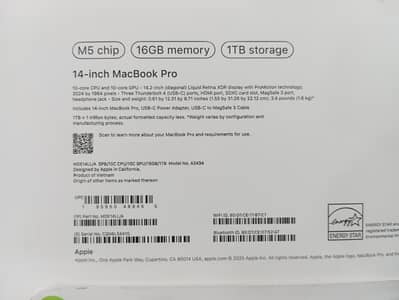 MACBOOK PRO M5 CHIP 14" 16 GB RAM 1TB SSD COMPANY PURCHASED