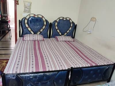 Pair of Single Beds in Excellent Condition (Iron / Velvet Upholstered)