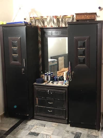 Wooden bed and dressing wardrobe
