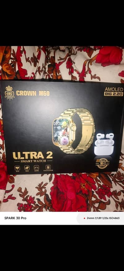 Crown M60 ultra 2 smart watch 10 in 1 and earbuds gift in the box