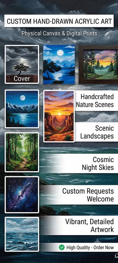 Hand-drawn Custom Acrylic Nature Paintings & Landscape Prints