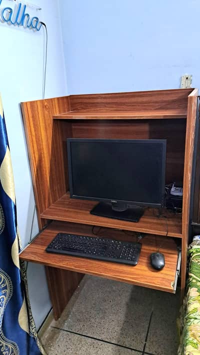 wooden computer table with sliding keyboard