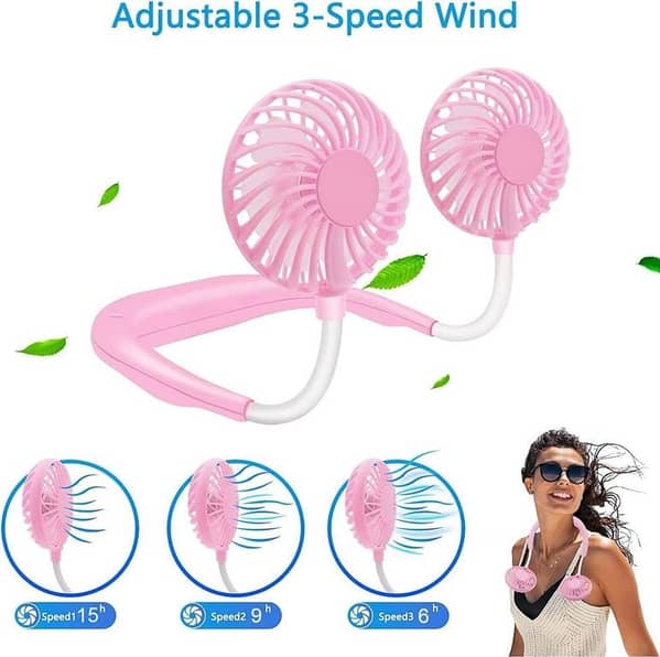 Portable Neck Fan 2500mAh Rechargeable – Hands-Free Hanging Fan with Dual Head Rotation | Mini USB Cooling Fan for Face & Neck | Office, Travel, Sports, Outdoor Use