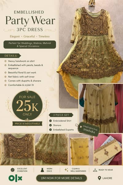  Elegant Embellished Tail Frock (3PC) 