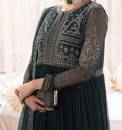 Elegant Dark Green Bamber Chiffon Maxi / Dress - Worn once