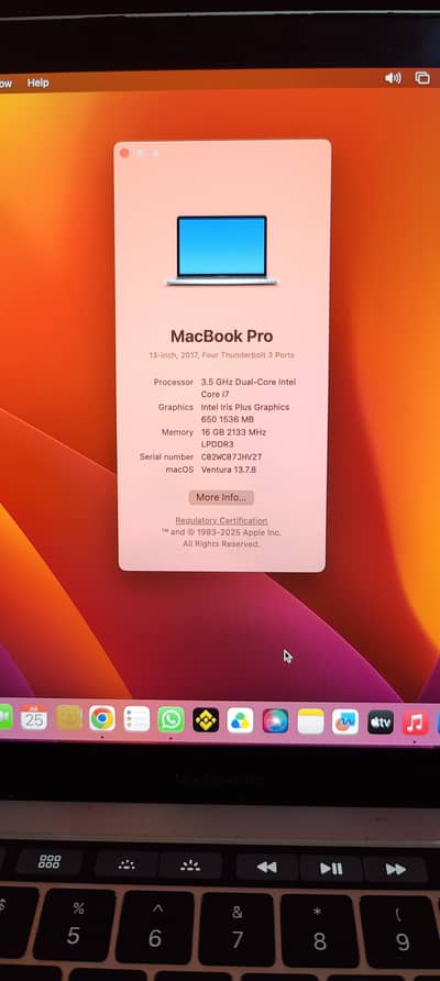 MacBook pro 2017 i7 16/256 thunderbolt touch bar ok