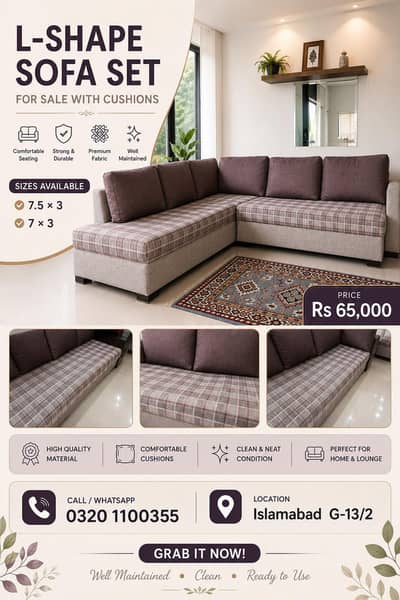 L-Shape Sofa Set for Sale with Cushions