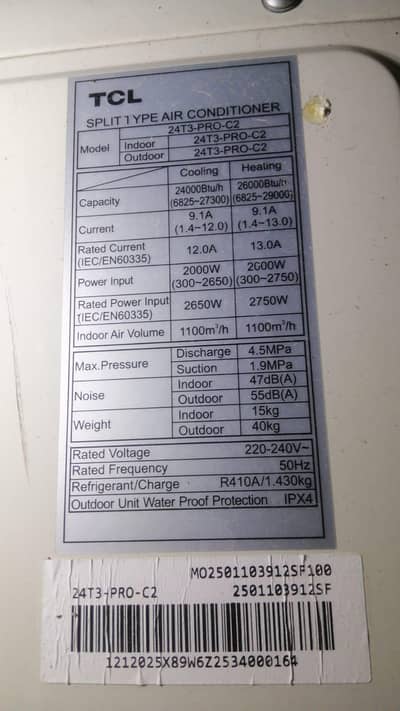 Urgent sale of TCL brand new,T3 Pro Series, 2 ton Inverter