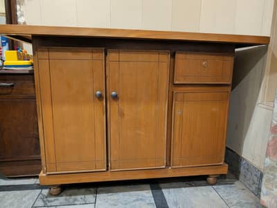 Wooden Iron Stand with Storage Cabinets