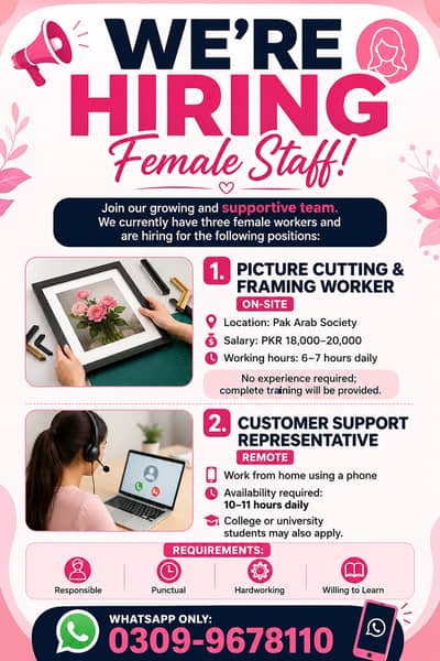  We're Hiring Female Staff – On-Site & Remote Opportunities