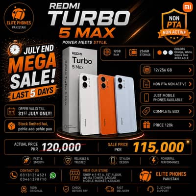 Redmi Turbo 5 Max | 12GB/256GB | complete box | non PTA | non active
