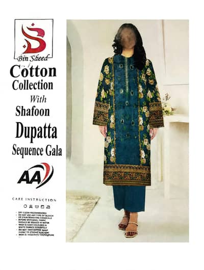 Bin Saeed 3pc unstitched cotton suit/shafoon dupata/ Sequence Gala