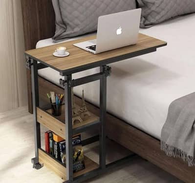 Adjustable Wooden Laptop Table with Wheels .