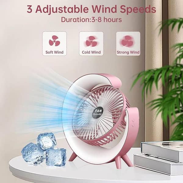 G-Shape RGB Desk Fan – USB Rechargeable 4000mAh, 3 Speed, 180° Rotation, LED Colorful Desktop Fan for Bedroom, Home & Office