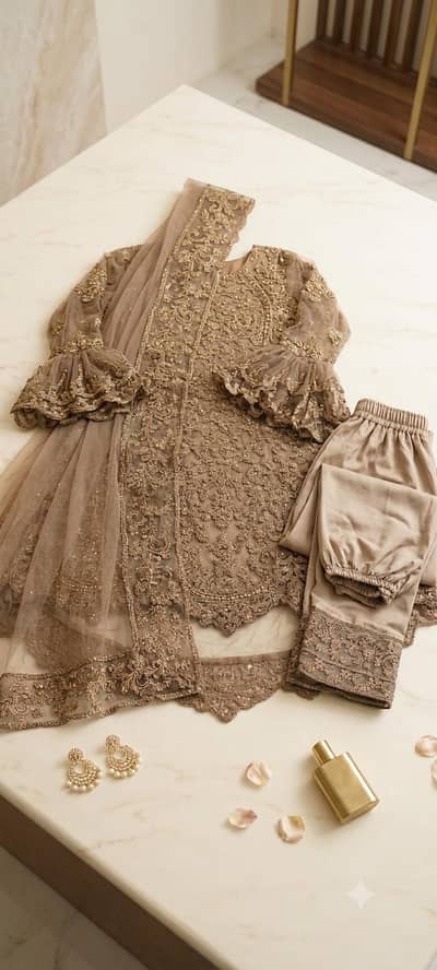 Luxury Embroidered 3 Piece Chiffon Suit – Premium Formal Wear