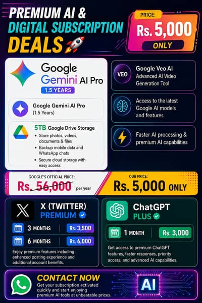 Premium AI Subscriptions at Lowest Prices | Gemini AI Pro, ChatGPT Pl