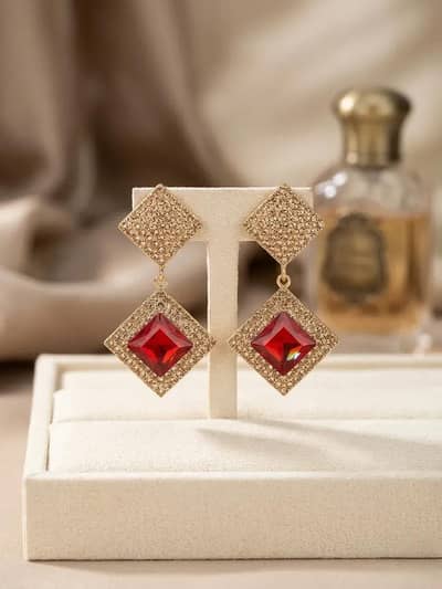 Gold Plated Crystal Moon Earrings For Women 2 Pcs