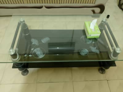 Premium Tempered Glass Center Table (47″ × 25″) – Double Shelf