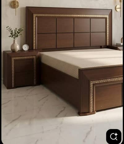 king size bed with side table