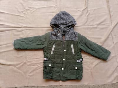 Kids Olive Green Winter Parka / Hooded Jacket – Very Good Condition