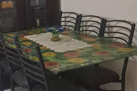 Mirror Dining Table and iron chairs