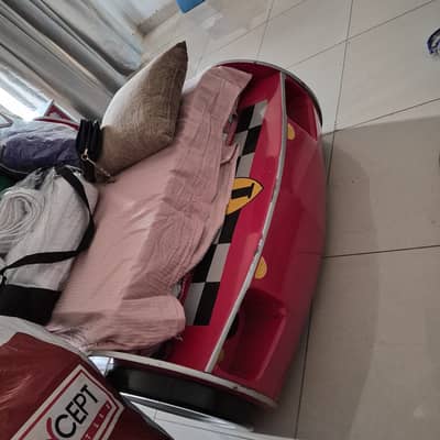Car bed with side tables study table and shelf