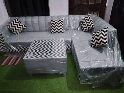 L shape brand new sofa with table and cusions