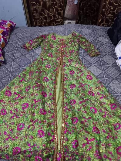 Green Embroidered Party Wear Maxi with Matching Trouser
