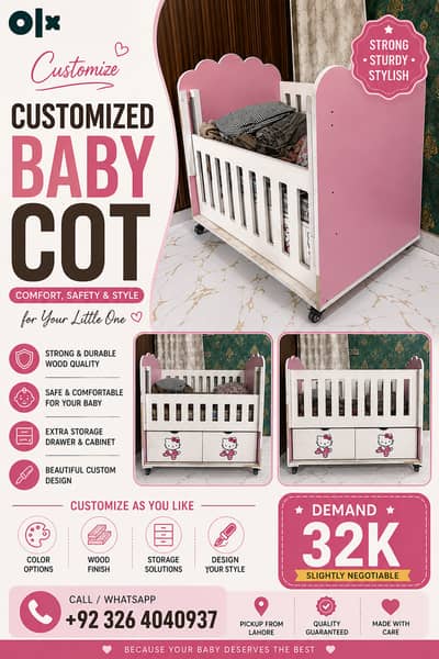 Wooden Baby Cot | Storage Drawer | Cabinet | Baby Bed | Customize| bed