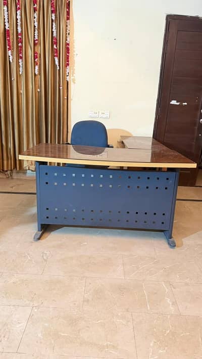 Executive Office Table with Glass Top + Adjustable Revolving chair.