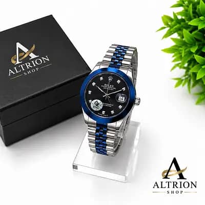 Rolex Datejust Style Silver Blue Metal Chain Watch for Men