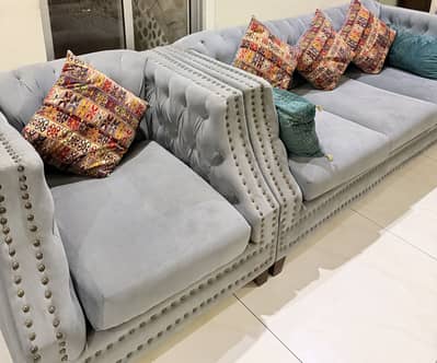 Grey velvet sofa set