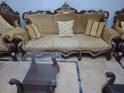 chinioti style 7 seater sofa set with dewan, chairs and table set