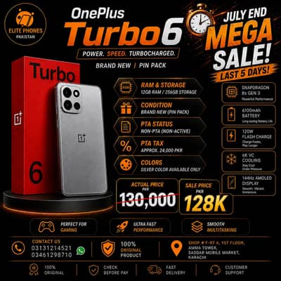 One plus turbo 6 | 12/256 gb| non PTA | silver colour | pin pack