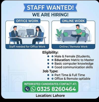 Office & Online Work Jobs Available – Male/Female