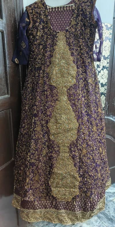 elegant jamawar frock with chiffon overlay gow -used.