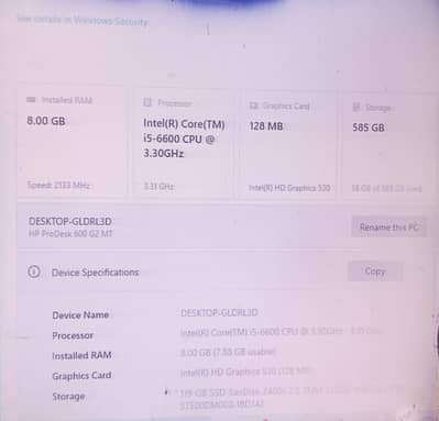 HP ProDesk 600 G2 i5 6th Gen 8GB RAM 128GB SSD