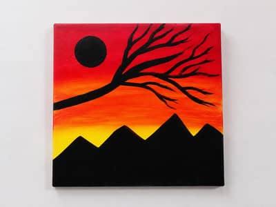Beautiful handmade sunset landscape canvas painting _ wall decor