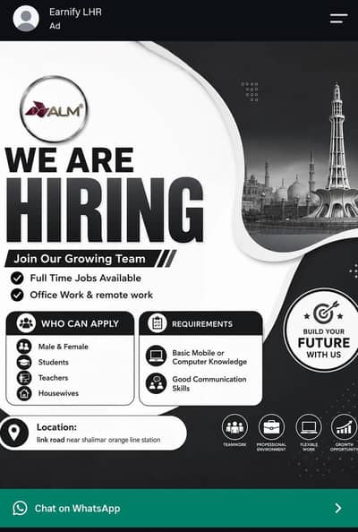 Hiring for work full time, part time and home base