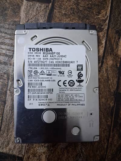 Toshiba 1TB Laptop Hard Drive 2.5" SATA - 100% Health Verified