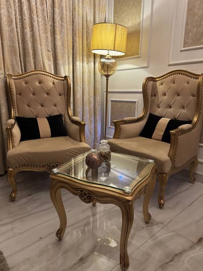 Wing chairs set with table