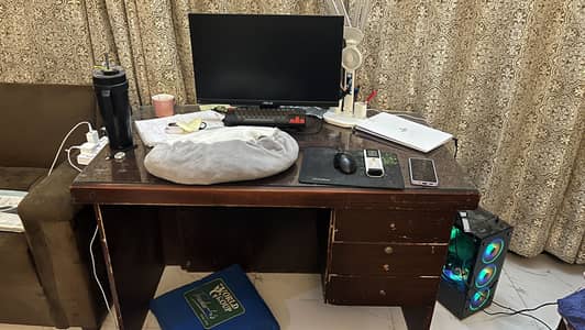 Study table with 3 drawers and glass on top