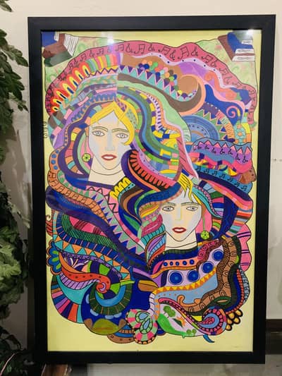 Premium Handmade Large Colorful Abstract Painting With Frame