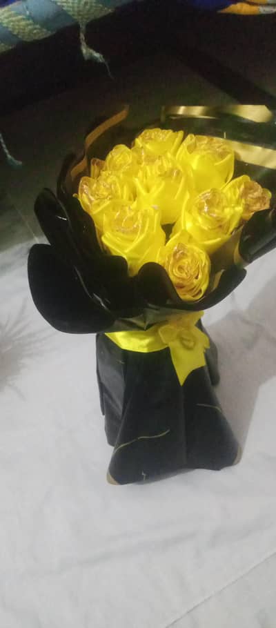 Ribbon flowers bouquet for gift and wedding ceremony