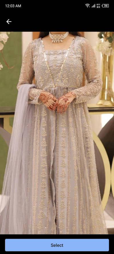 Elegent grey net maxi lehnga with heavy embroidery with dupatta