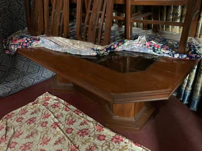 Big size Wooden Dining Table with 8 Cushioned Chairs