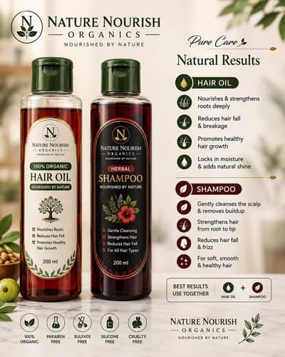 Nature Nourish Organic hair oil and shampoo