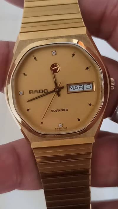 Rado Voyager Gold Tone Day-Date Watch – Good Condition
