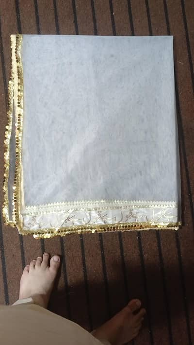 bridal net dupta red mehroon and white colour