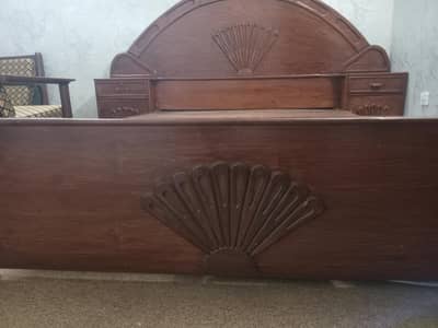 Heavy Solid Wood Bed (90's Quality) + Side Table | Well Maintained